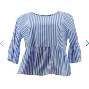 LANDS End elbow sleeve Peplum striped top size 12